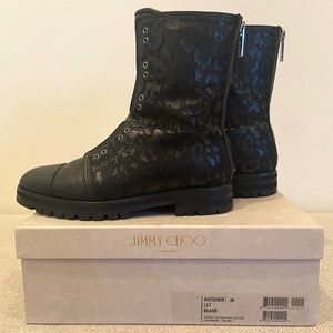 Jimmy Choo Hatcher Mid-Calf Black Leather Boots, Size 36 (6 US)